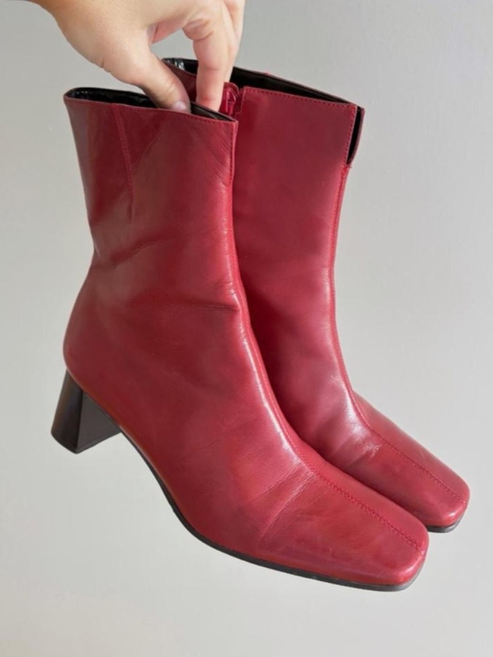 Red Boots Square Toe Leather 7.5 Etienne Aigner